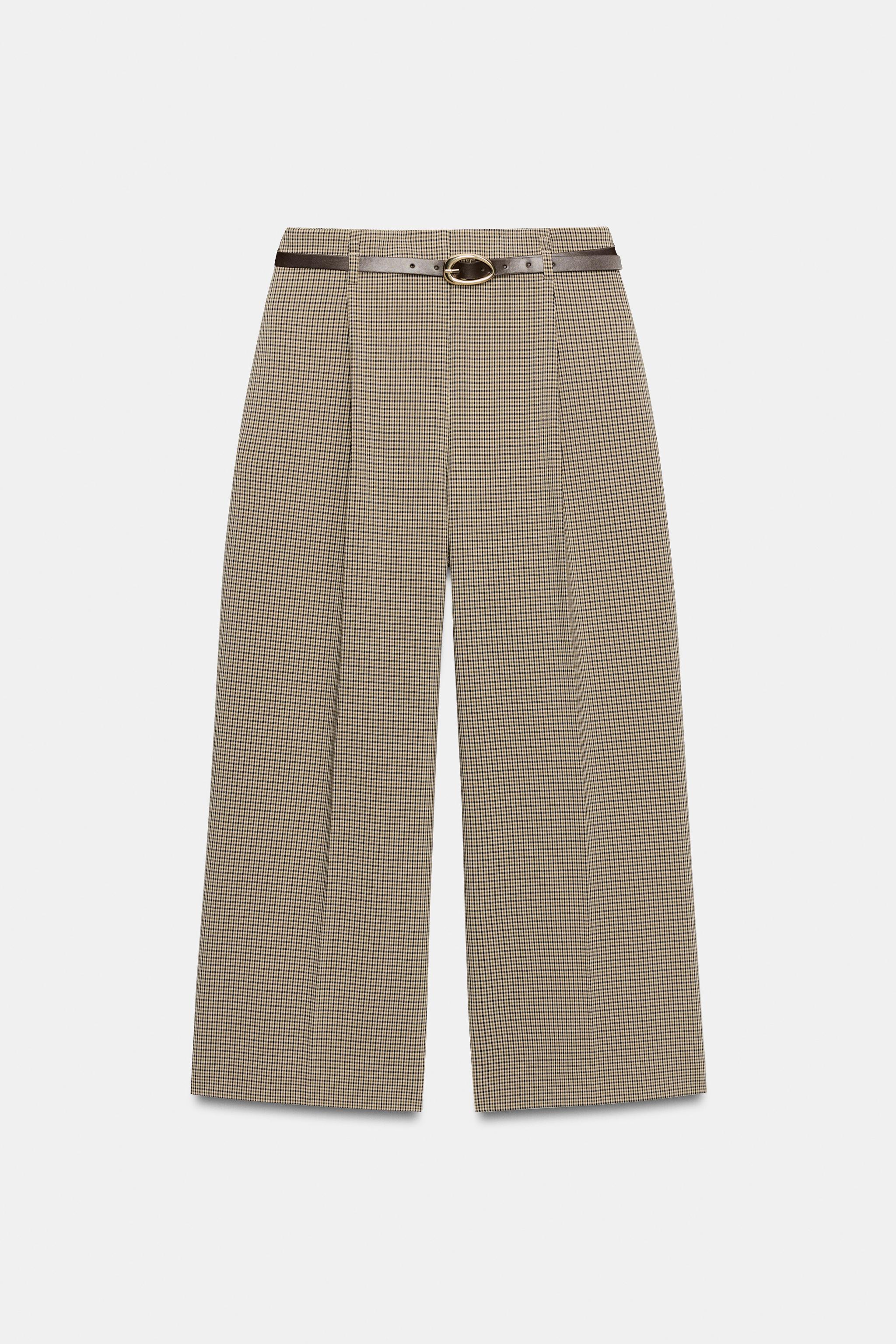 PLAID BELTED PANTS